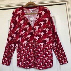 NWOT Isaac Mizrahi Live Cardigan Sweater Womens L Abstract print office preppy